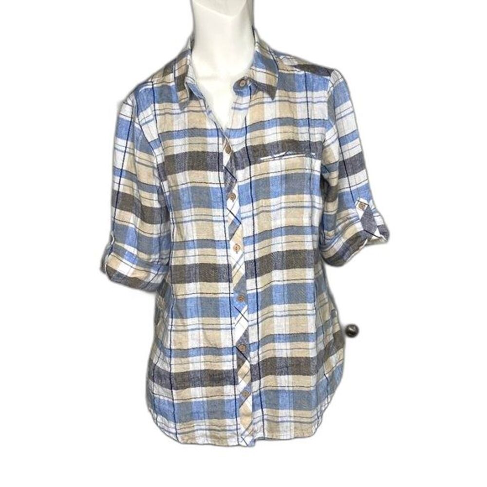Foxcroft NYC Women's Button Down Linen Top Size 8 EUC